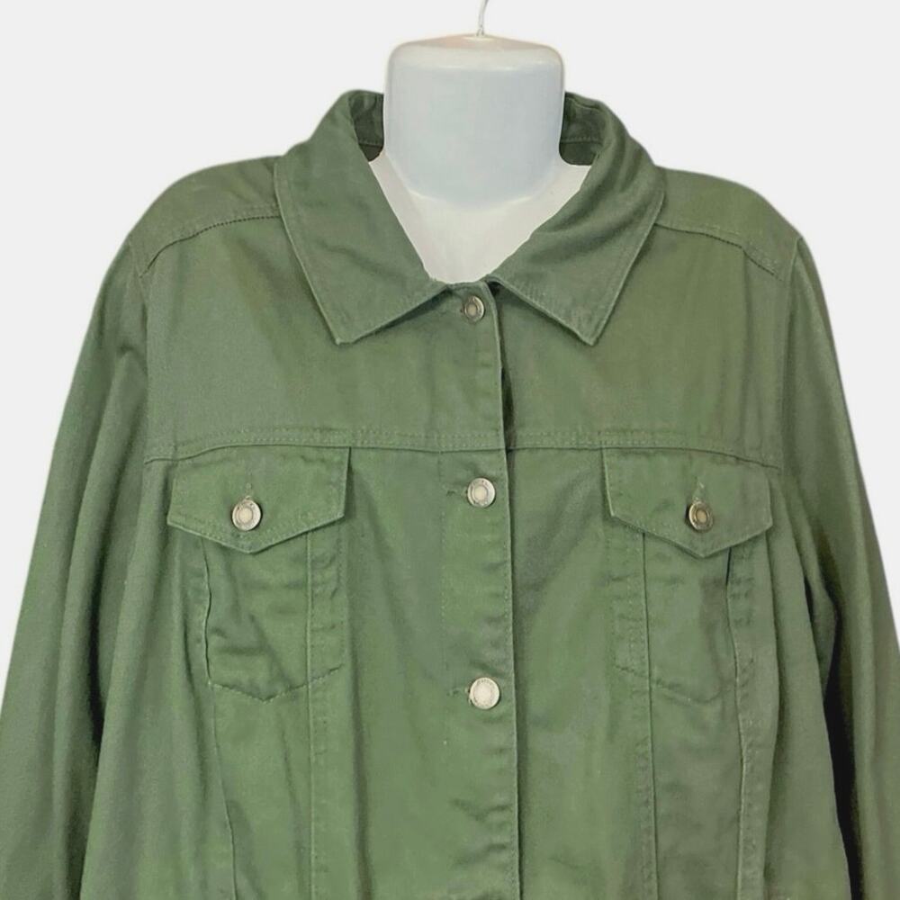 Jessica London Women's Olive Green Button-Up 100% Cotton Denim Jacket | Size 20W - Picture 4 of 8